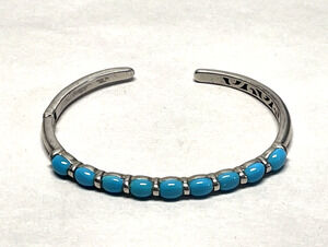 Designer SI Sterling Silver 925 Blue Turquoise Cuff Bracelet Hinged India